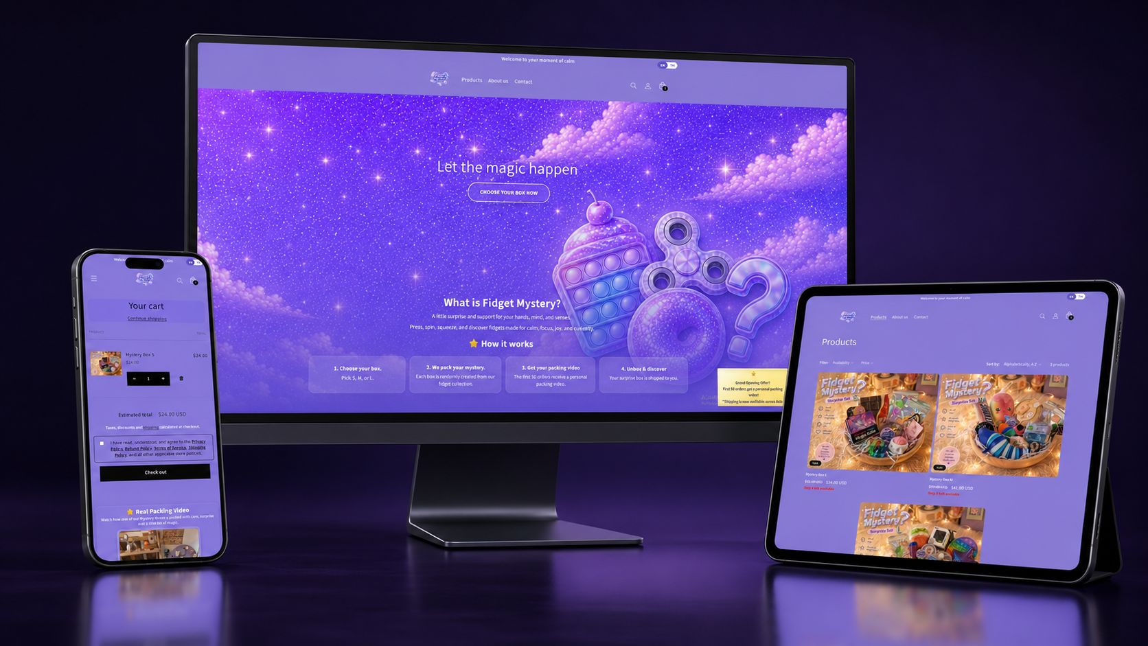 Fidget Mystery Website auf Laptop, Handy und Tablet